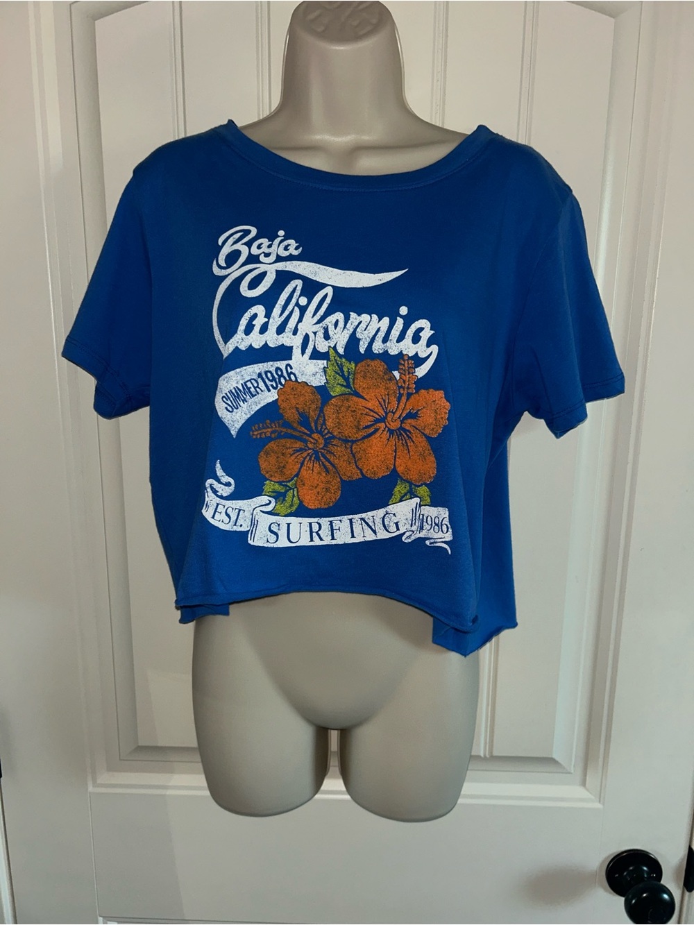 NEW Altar'd State Blue Graphic Crop Top with Orange Floral Sz M